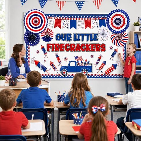 4th of July Bulletin Board Set Patriotic Bulletin Board Classroom Decor 3D Red Blue White Paper Fans Independence Day Cutouts American Flag Decorations for Veterans Memorial Day School Wall Supplies in Saudi Arabia