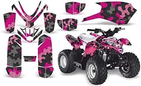 ملصق لاصق لمجموعة رسومات AMR Racing ATV متوافق مع Polaris Outlaw 50 2005-2012 - Camoplate Pink in Kuwait
