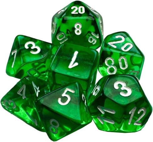 Green Translucent Mini Dice with White Numbers 10mm (3/8in) Set of 7 Chessex in Saudi Arabia