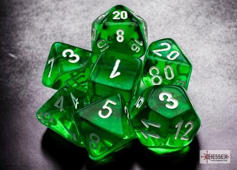 Green Translucent Mini Dice with White Numbers 10mm (3/8in) Set of 7 Chessex in Saudi Arabia