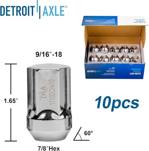 Detroit Axle - 9/16"-18 Wheel Lug Nuts for 2007-2009 Chrysler Aspen 2006-2009 Dodge Durango Chrome Acorn Wheel Lug Nuts 2008 Replacement - 20pc Set in Kuwait