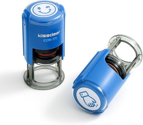 Self-Inking Thumbs Up & Smiley Face Stamp (18mm) - Blue Pre-Inked Rubber Stamp for Teacher Grading, Customer Service Gratitude, Office Appreciation & Service with a Smile - Refillable (Blue Ink) in Saudi Arabia