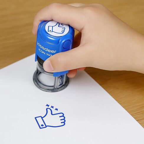 Self-Inking Thumbs Up & Smiley Face Stamp (18mm) - Blue Pre-Inked Rubber Stamp for Teacher Grading, Customer Service Gratitude, Office Appreciation & Service with a Smile - Refillable (Blue Ink) in Saudi Arabia