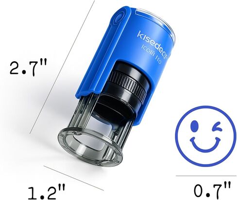 Self-Inking Thumbs Up & Smiley Face Stamp (18mm) - Blue Pre-Inked Rubber Stamp for Teacher Grading, Customer Service Gratitude, Office Appreciation & Service with a Smile - Refillable (Blue Ink) in Saudi Arabia