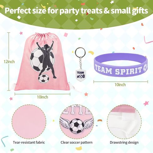 Soccer Goodie Bags for Team, 16 Pack Party Favors Set with Drawstring Backpacks, Wristbands & Keychains, Youth Team Gifts for Birthday and End of Season, Pink for Girls in Saudi Arabia