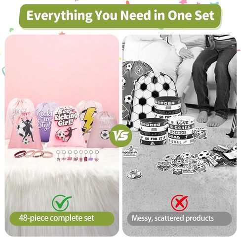 Soccer Goodie Bags for Team, 16 Pack Party Favors Set with Drawstring Backpacks, Wristbands & Keychains, Youth Team Gifts for Birthday and End of Season, Pink for Girls in Saudi Arabia