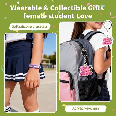 Soccer Goodie Bags for Team, 16 Pack Party Favors Set with Drawstring Backpacks, Wristbands & Keychains, Youth Team Gifts for Birthday and End of Season, Pink for Girls in Saudi Arabia