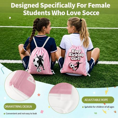 Soccer Goodie Bags for Team, 16 Pack Party Favors Set with Drawstring Backpacks, Wristbands & Keychains, Youth Team Gifts for Birthday and End of Season, Pink for Girls in Saudi Arabia