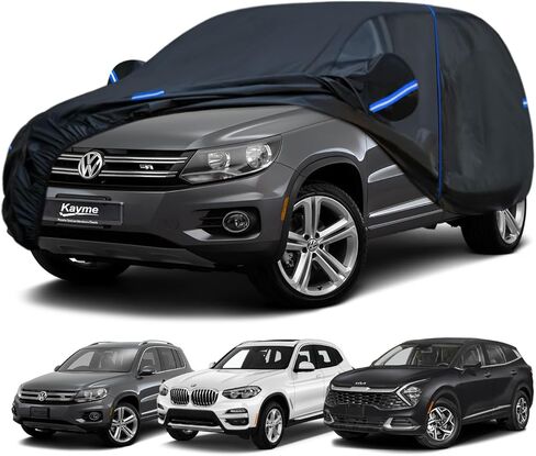 غطاء سيارة Kayme SUV مناسب خصيصًا لسيارة VW Volkswagen Tiguan Allspace، BMW X1، Kia Sportage مقاوم للرياح ومقاوم للماء بنسبة 100%. غطاء خارجي كامل لجميع الأحوال الجوية واقي من الشمس المطر مع سحاب ومنشفة. in Kuwait