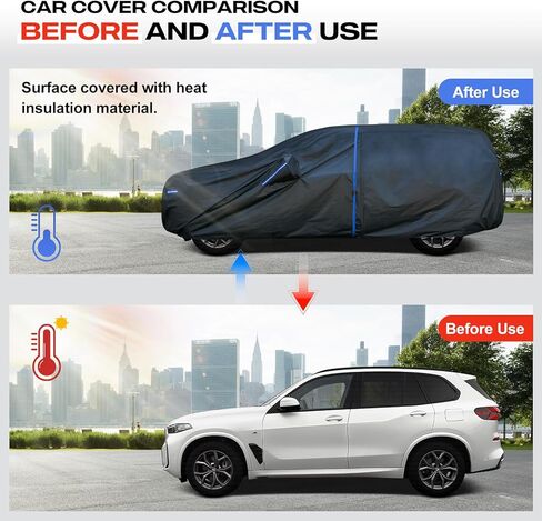 غطاء سيارة Kayme SUV مناسب خصيصًا لسيارة VW Volkswagen Tiguan Allspace، BMW X1، Kia Sportage مقاوم للرياح ومقاوم للماء بنسبة 100%. غطاء خارجي كامل لجميع الأحوال الجوية واقي من الشمس المطر مع سحاب ومنشفة. in Kuwait