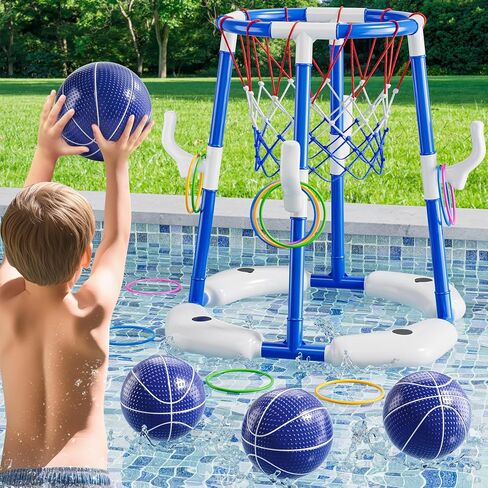 MSKOLER Pool Basketball Hoop, 2 in 1 Floating Pool Toys with 4 Balls and Inflatable Pump, Indoor Outdoor Water Basketball Swimming Pool Games Gifts Toys for Kids Ages 4-8 8-12 in Kuwait