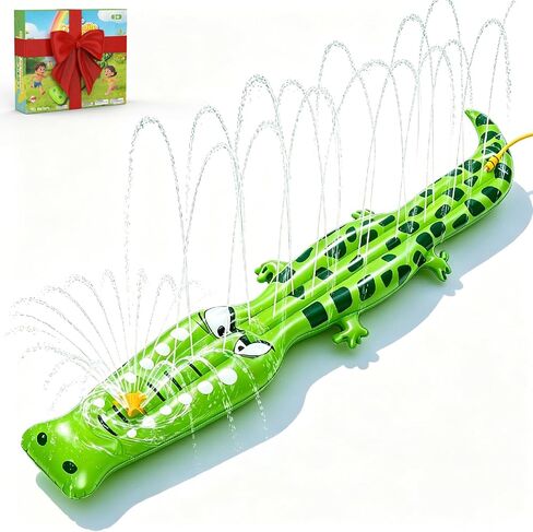 Water Sprinkler for Kids, 99"×15" Extra Large Crocodile Inflatable Kids Sprinkler, Durable Sprinkler Splash Pad for Ages 3 4 5 6 7 8 9, Outdoor Water Play Sprinklers for Boys, Girls and Dogs in Saudi Arabia