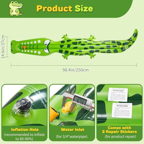 Water Sprinkler for Kids, 99"×15" Extra Large Crocodile Inflatable Kids Sprinkler, Durable Sprinkler Splash Pad for Ages 3 4 5 6 7 8 9, Outdoor Water Play Sprinklers for Boys, Girls and Dogs in Saudi Arabia