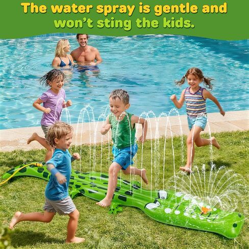 Water Sprinkler for Kids, 99"×15" Extra Large Crocodile Inflatable Kids Sprinkler, Durable Sprinkler Splash Pad for Ages 3 4 5 6 7 8 9, Outdoor Water Play Sprinklers for Boys, Girls and Dogs in Saudi Arabia