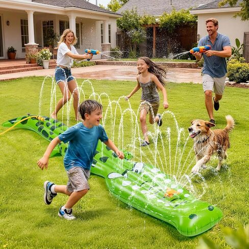 Water Sprinkler for Kids, 99"×15" Extra Large Crocodile Inflatable Kids Sprinkler, Durable Sprinkler Splash Pad for Ages 3 4 5 6 7 8 9, Outdoor Water Play Sprinklers for Boys, Girls and Dogs in Saudi Arabia