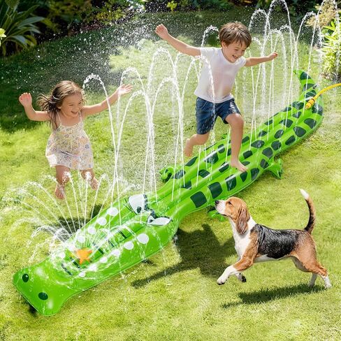 Water Sprinkler for Kids, 99"×15" Extra Large Crocodile Inflatable Kids Sprinkler, Durable Sprinkler Splash Pad for Ages 3 4 5 6 7 8 9, Outdoor Water Play Sprinklers for Boys, Girls and Dogs in Saudi Arabia