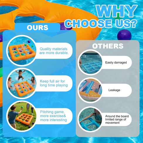Pool Toys, Pool Tic Tac Toe Game with 10 Balls Outdoor Summer Swimming Pool Party, Beach Toys, Reusable Water Balloons Tic Tac Toe Game, for Teens Adults 2-10 Players in Saudi Arabia