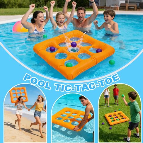 Pool Toys, Pool Tic Tac Toe Game with 10 Balls Outdoor Summer Swimming Pool Party, Beach Toys, Reusable Water Balloons Tic Tac Toe Game, for Teens Adults 2-10 Players in Saudi Arabia