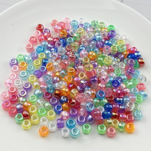 300pcs Pony Beads AB Colors Acrylic Big Hole Beads for Bracelets Hair Braids Crafts DIY Jewelry Making Projects(Mix Colors) in Saudi Arabia