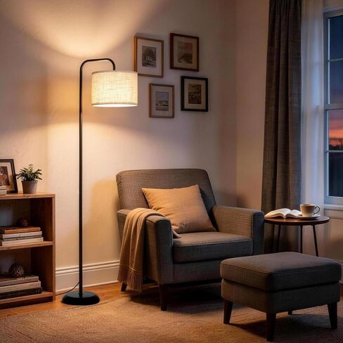 TJOY Floor Lamp for Living Room, Floor Lamp with 12W 3 Color Temperatures Bulb, Metal Standing Lamp with Extended Arm, Modern ARC Standing Lamp for Bedroom, Couch, Reading Nook, Office &Nursery, Black in Kuwait
