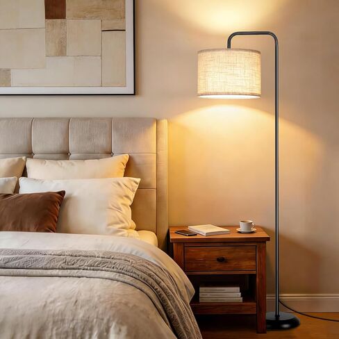 TJOY Floor Lamp for Living Room, Floor Lamp with 12W 3 Color Temperatures Bulb, Metal Standing Lamp with Extended Arm, Modern ARC Standing Lamp for Bedroom, Couch, Reading Nook, Office &Nursery, Black in Kuwait