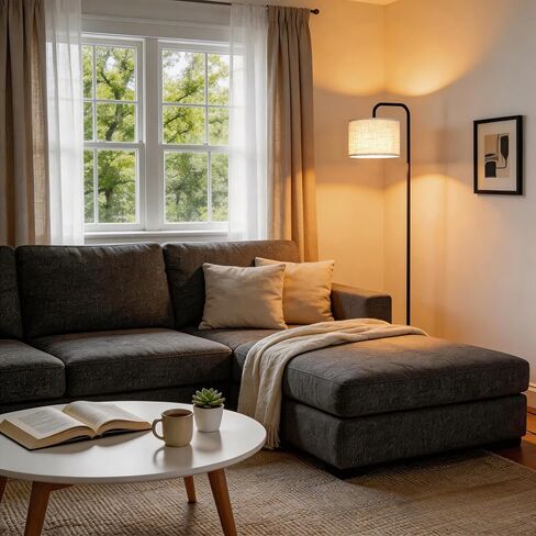 TJOY Floor Lamp for Living Room, Floor Lamp with 12W 3 Color Temperatures Bulb, Metal Standing Lamp with Extended Arm, Modern ARC Standing Lamp for Bedroom, Couch, Reading Nook, Office &Nursery, Black in Kuwait