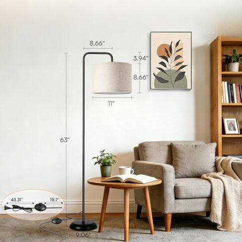 TJOY Floor Lamp for Living Room, Floor Lamp with 12W 3 Color Temperatures Bulb, Metal Standing Lamp with Extended Arm, Modern ARC Standing Lamp for Bedroom, Couch, Reading Nook, Office &Nursery, Black in Kuwait