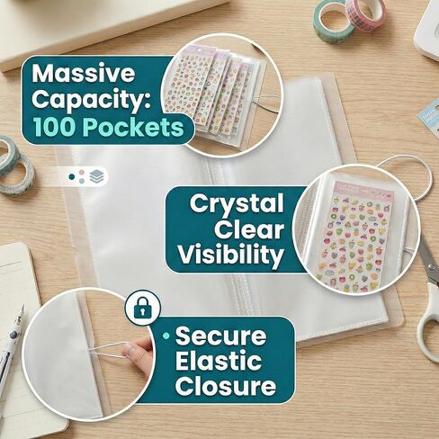Sticker Sheets Folder Binder, Clear Plastic Storage Book Organizer Album with 100 Pockets for Scrapbooking, Planners, and Nail Stickers, 50 Double Sided Sleeves 4.8x9.6 Inch in Saudi Arabia