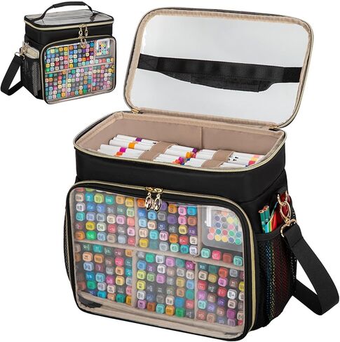 Large Marker Organizer Case for 200-300 Markers, Double-Layer Marker Bag with Removable Dividers, Marker Organizer for Markers, Pencils, Crayons or Other Art Supplies, Black (Bag Only) in Saudi Arabia
