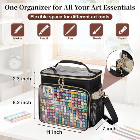 Large Marker Organizer Case for 200-300 Markers, Double-Layer Marker Bag with Removable Dividers, Marker Organizer for Markers, Pencils, Crayons or Other Art Supplies, Black (Bag Only) in Saudi Arabia