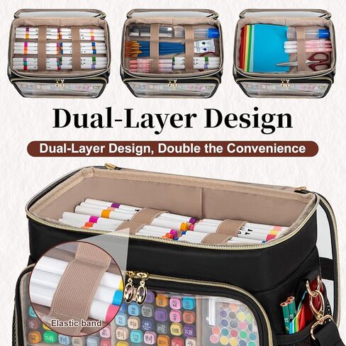 Large Marker Organizer Case for 200-300 Markers, Double-Layer Marker Bag with Removable Dividers, Marker Organizer for Markers, Pencils, Crayons or Other Art Supplies, Black (Bag Only) in Saudi Arabia