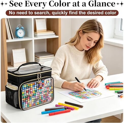 Large Marker Organizer Case for 200-300 Markers, Double-Layer Marker Bag with Removable Dividers, Marker Organizer for Markers, Pencils, Crayons or Other Art Supplies, Black (Bag Only) in Saudi Arabia