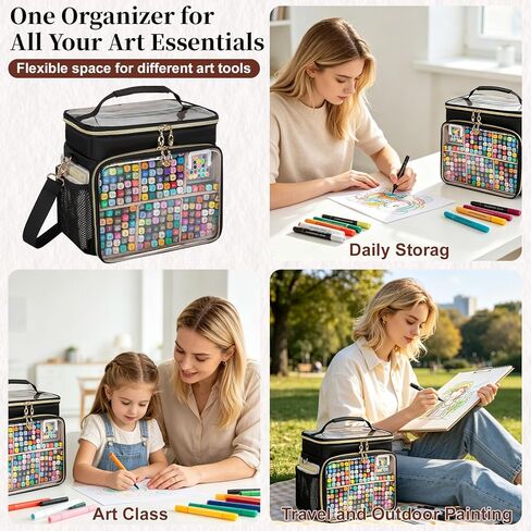 Large Marker Organizer Case for 200-300 Markers, Double-Layer Marker Bag with Removable Dividers, Marker Organizer for Markers, Pencils, Crayons or Other Art Supplies, Black (Bag Only) in Saudi Arabia