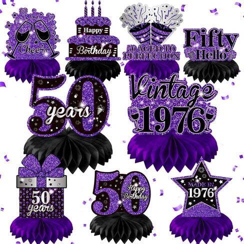 9Pcs Purple 40th Birthday Decorations Purple Black Silver 40th Birthday Honeycomb Centerpieces for Tables Decorations Vintage 1986 Centerpieces Cheers to 40 Years Decor for Women Men Birthday Party in Kuwait