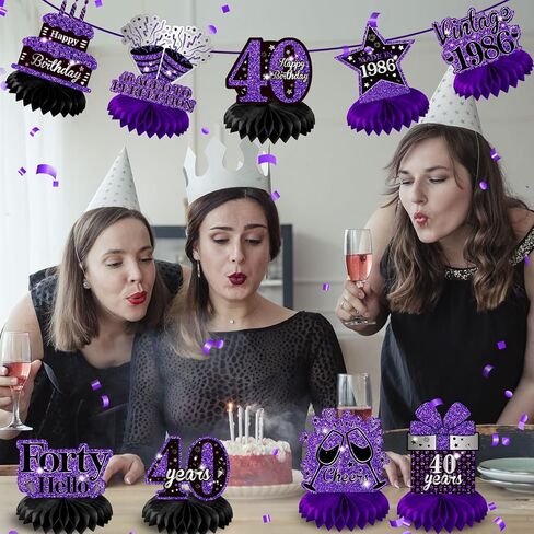 9Pcs Purple 40th Birthday Decorations Purple Black Silver 40th Birthday Honeycomb Centerpieces for Tables Decorations Vintage 1986 Centerpieces Cheers to 40 Years Decor for Women Men Birthday Party in Kuwait