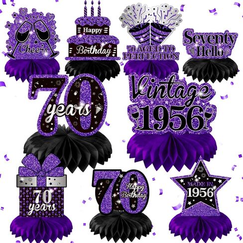 9Pcs Purple 40th Birthday Decorations Purple Black Silver 40th Birthday Honeycomb Centerpieces for Tables Decorations Vintage 1986 Centerpieces Cheers to 40 Years Decor for Women Men Birthday Party in Kuwait