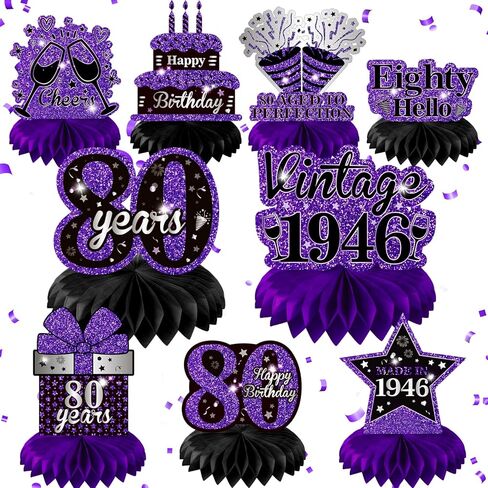 9Pcs Purple 40th Birthday Decorations Purple Black Silver 40th Birthday Honeycomb Centerpieces for Tables Decorations Vintage 1986 Centerpieces Cheers to 40 Years Decor for Women Men Birthday Party in Kuwait