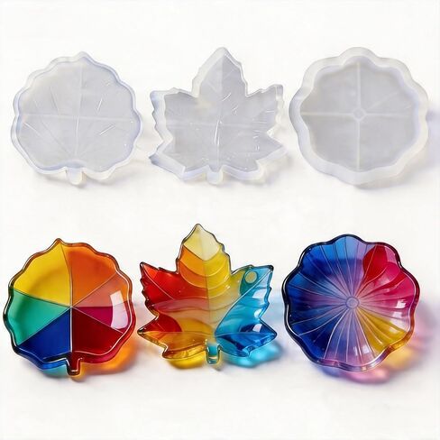 3PCS Leaf Silicone Tray Molds, Turtleback/Ginkgo/Mulberry Epoxy Resin Molds, Resin Silicone Molds for DIY Jewelry Trays, Concrete, Plaster, Home Decor, DIY Gifts (Leaf Set A) in Saudi Arabia