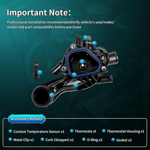 Engine Coolant Thermostat Housing Assembly with Sensors & Gasket, Fits for Mini Cooper 2007 2008 2009 2010 2011 2012 2013, Mini Cooper Countryman 2011-2013 1.6L - Replaces 11537534521, 902-812 in Kuwait