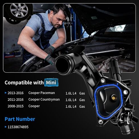 Thermostat Housing Assembly 11538674895 Engine Coolant Thermostat Housing w/Sensors & Gasket Seal Fits for Mini Cooper 2008-2015, Countryman 2011-2016, Cooper Paceman 2013-2016 - 1.6L L4 in Kuwait