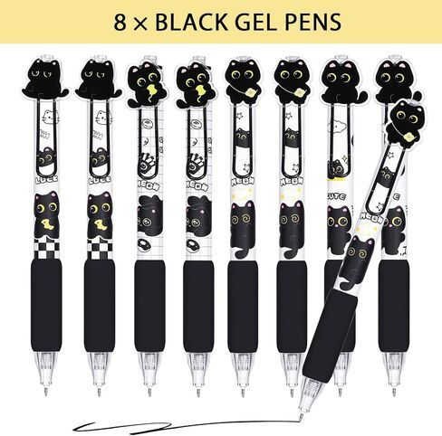 16 Pcs Black Cute Cat Stuff,8 Cat Pens and 8 Pads Sticky Notes,Black Ink Cat Gel Pens for Christmas Birthday Party Back to School Student Gift Women Office School Supplies in Saudi Arabia