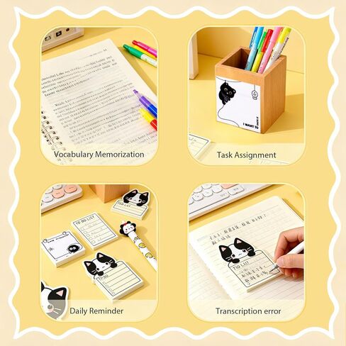 16 Pcs Black Cute Cat Stuff,8 Cat Pens and 8 Pads Sticky Notes,Black Ink Cat Gel Pens for Christmas Birthday Party Back to School Student Gift Women Office School Supplies in Saudi Arabia
