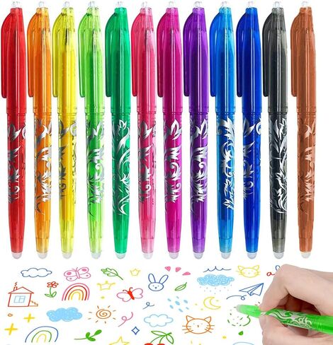 12 Pack 0.5 mm Erasable Gel Pens Rapid Dry Consistent Ballpoint with Ergonomic Grip for Writing Illustrating Fixing Rewritable Multicolor Pens for School Office Design in Saudi Arabia