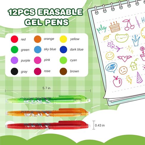 12 Pack 0.5 mm Erasable Gel Pens Rapid Dry Consistent Ballpoint with Ergonomic Grip for Writing Illustrating Fixing Rewritable Multicolor Pens for School Office Design in Saudi Arabia