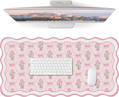 Cute Desk Mat for Keyboard and Mouse, Large Scalloped Desktop Mat, Washable Non-Slip Computer Desk Mouse Pad for Office Home 31.5"x15.7", Green Checkerboard in Saudi Arabia
