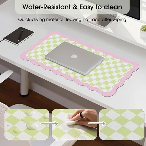 Cute Desk Mat for Keyboard and Mouse, Large Scalloped Desktop Mat, Washable Non-Slip Computer Desk Mouse Pad for Office Home 31.5"x15.7", Green Checkerboard in Saudi Arabia
