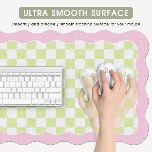 Cute Desk Mat for Keyboard and Mouse, Large Scalloped Desktop Mat, Washable Non-Slip Computer Desk Mouse Pad for Office Home 31.5"x15.7", Green Checkerboard in Saudi Arabia