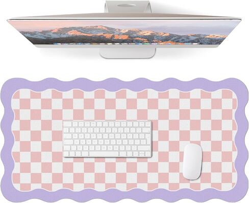 Cute Desk Mat for Keyboard and Mouse, Large Scalloped Desktop Mat, Washable Non-Slip Computer Desk Mouse Pad for Office Home 31.5"x15.7", Green Checkerboard in Saudi Arabia