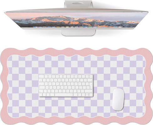 Cute Desk Mat for Keyboard and Mouse, Large Scalloped Desktop Mat, Washable Non-Slip Computer Desk Mouse Pad for Office Home 31.5"x15.7", Green Checkerboard in Saudi Arabia