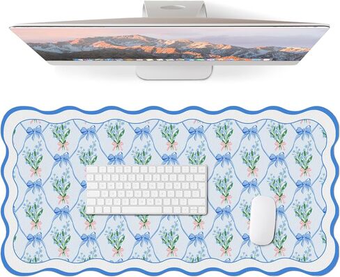 Cute Desk Mat for Keyboard and Mouse, Large Scalloped Desktop Mat, Washable Non-Slip Computer Desk Mouse Pad for Office Home 31.5"x15.7", Green Checkerboard in Saudi Arabia